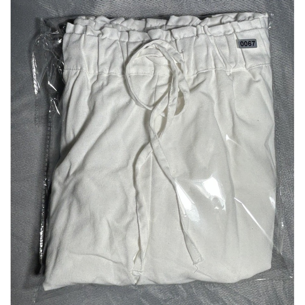White Linen Elastic Waist Pants with Pockets Size Large - Picture 13 of 14